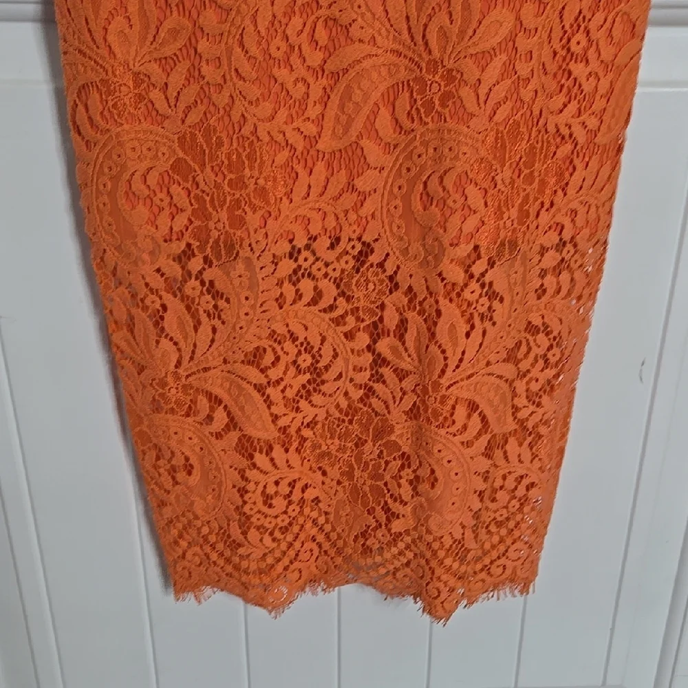 Bebe Orange Lace Midi Dress Sweetheart Neckline w Adjustable & Removable Straps - Picture 5 of 9